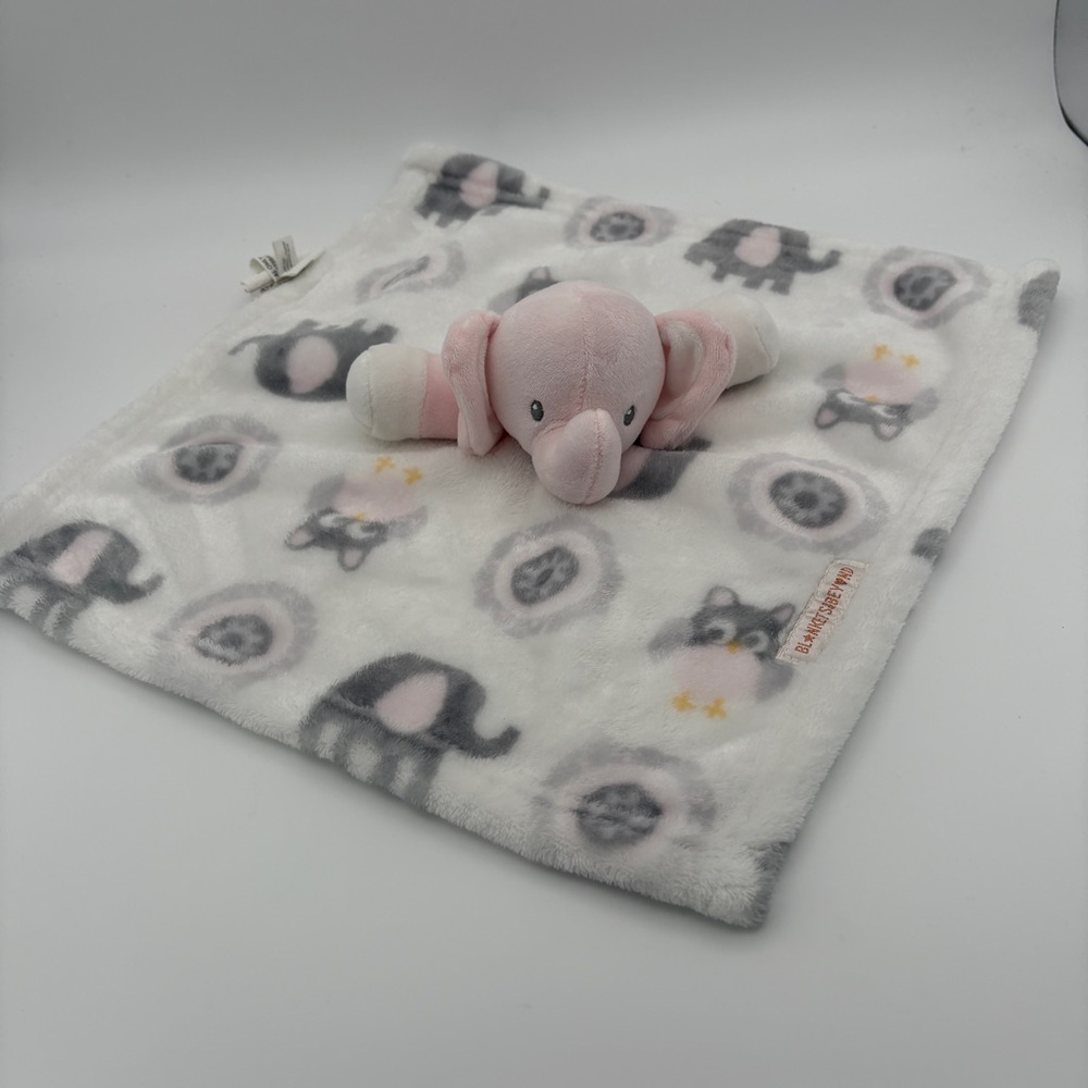 Blankets & Beyond Elephant & Owl Pink Grey White Plush Security Blanket Lovey